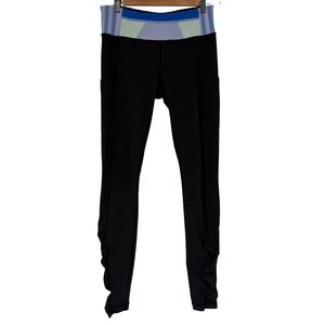 Lululemon Speed Tight IV Black Ruched Leggings Pockets Size 6 Striped Waistband